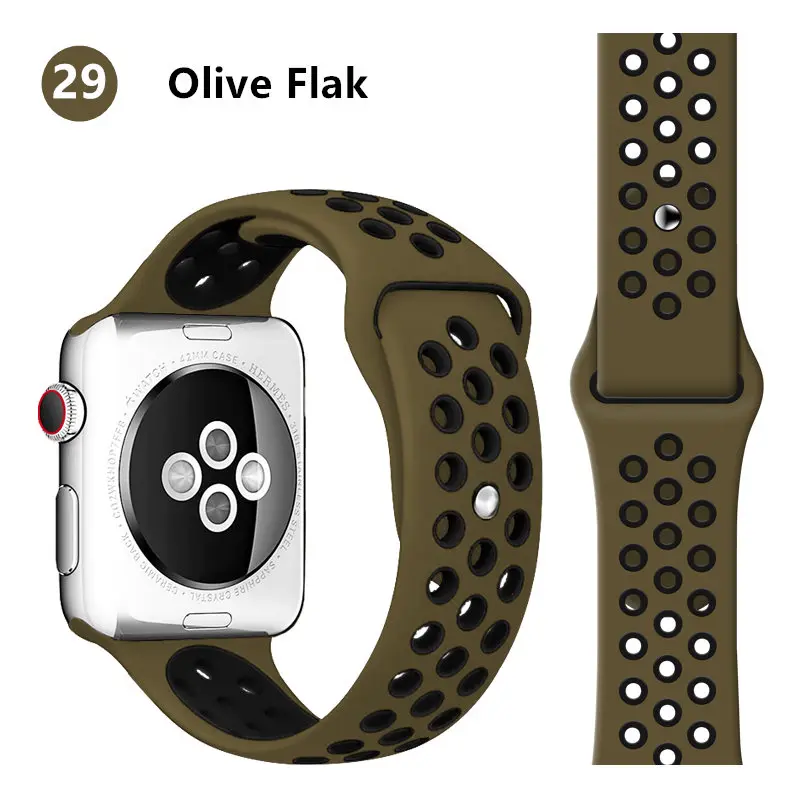 Olive Flak 29 Ремешок для apple watch band 44 мм 40 мм apple watch 5 4 3 2 iwatch band 42 мм 38 мм спортивный силиконовый браслет correa аксессуары для часов - Цвет ремешка: Olive Flak 29