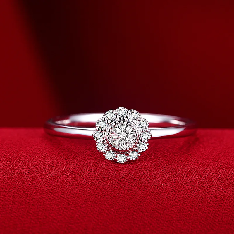 

New Exequisite Flower Diamond 18K Gold AU750 Wedding Rings Engaged Bands for Women Female Bride Upscale Fancy Jewelry Gift