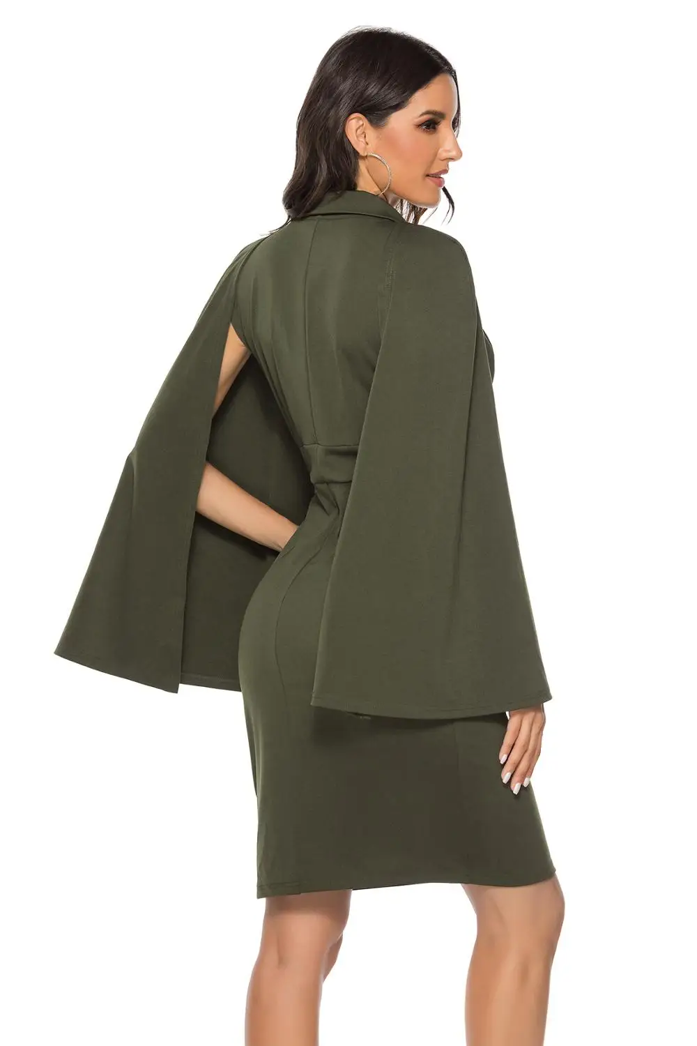 EC. MS накидка рукав Глубокий V образным вырезом шаль с воротником разрезом подол