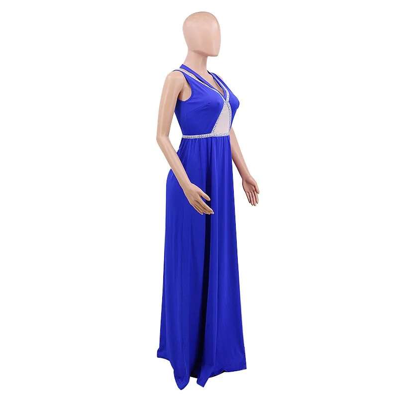 Evening Party Dress Blue Plain Floor Length Sleeveless Halter Diamonds 2020 Summer Elegant Wedding Vestidos Dresses Wholesale | Женская