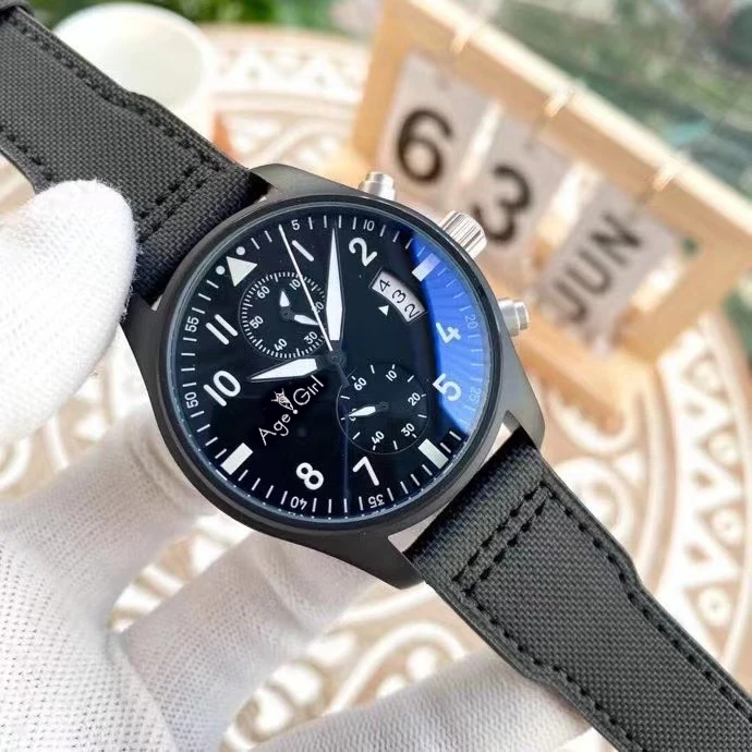 

New Men Automatic Mechanical Pilots Watch Stainless Steel Sapphire Stainless Steel Full Black Case Canvas Leather Sport Watches