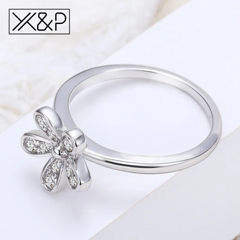 X& P модные изысканные серебряные кольца с кристаллами из розового золота в виде цветка для женщин, свадебные украшения, эффектное обручальное кольцо для невесты