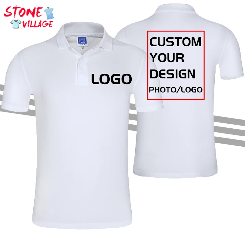 

Рубашка-поло мужская однотонная с коротким рукавом, Повседневная модная одежда с лацканами, с вышивкой оленя, с индивидуальным логотипом, л...