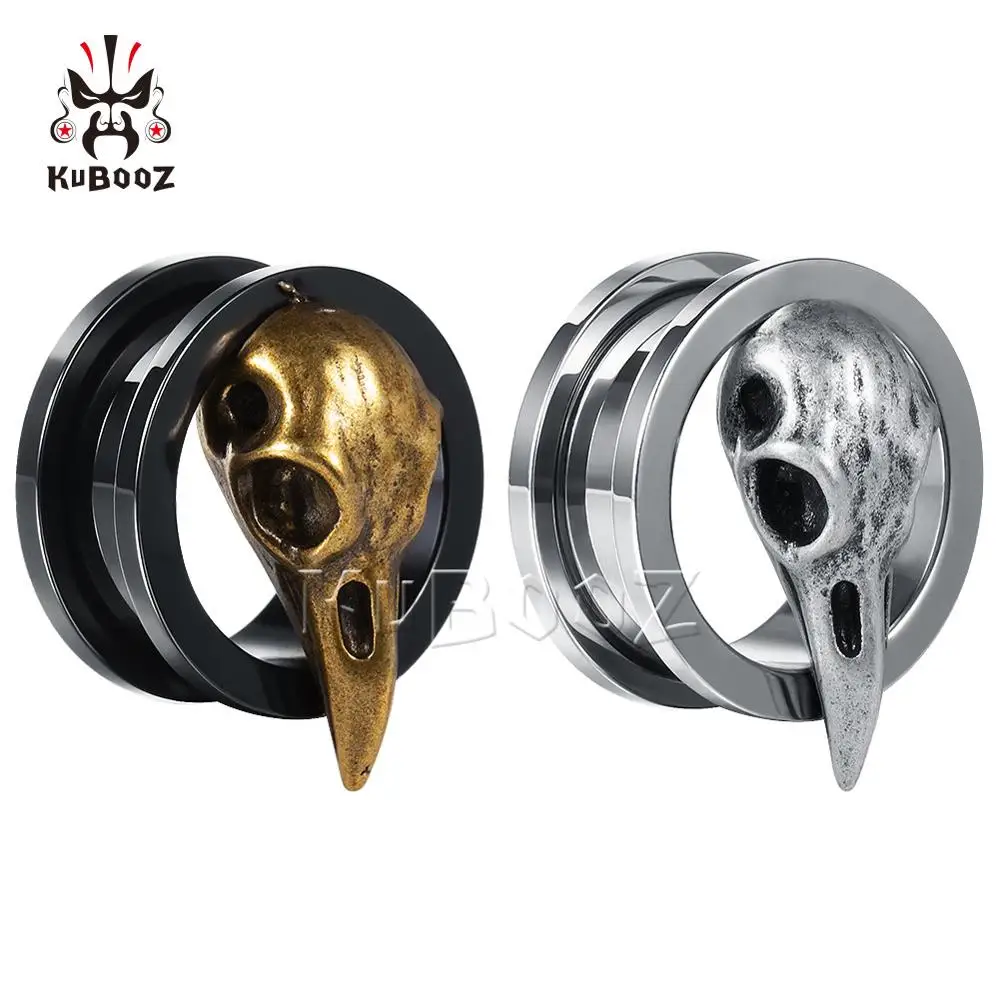 

KUBOOZ Bird Skull Ear Tunnels Plugs Earrings Expanders Stainless Steel Studs Screw Gauges Fashion Body Piercing Jewelry Gift