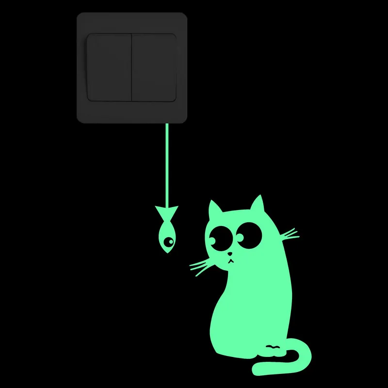 Веселые наклейки переключатели с изображением голодного кота и рыбы Виниловая