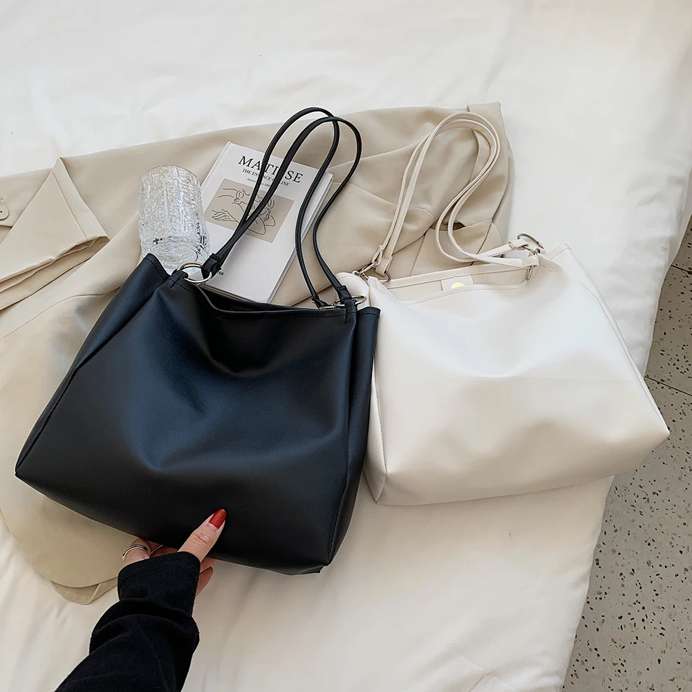 

Сумка-тоут женская из экокожи, модный саквояж на плечо большой вместимости, повседневная сумочка-тоут в винтажном стиле, простой чемоданчик...