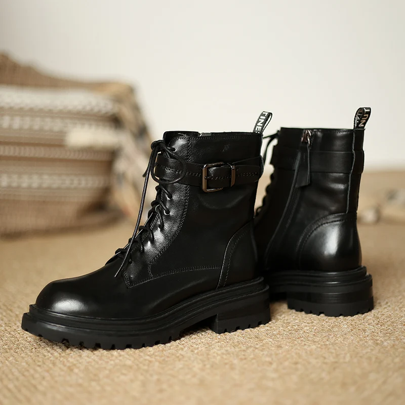 

Genuine Cow Leath Martin boots women's lace-up platform single boots 2020 autumn British style ankle boots women