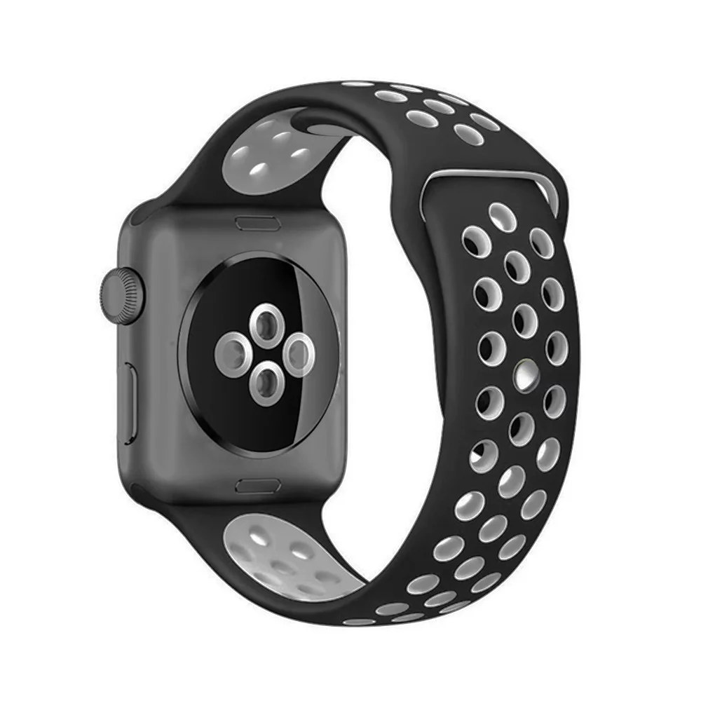 High quality 42mm 38mm 40mm 44mm strap for iphone watch band sports link Bracelet for Apple Watch band Silicone series 5 4 3 2 1 - Цвет ремешка: Black with grey