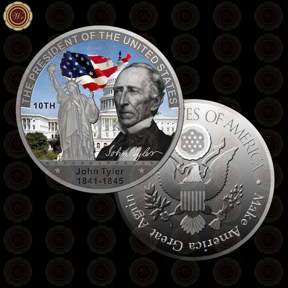 WR Коллекционная Посеребренная американская 2th President John Adams металлическая монета/w чехол креативный вызов монета подарок на день отца 40x3 мм - Цвет: Style 10