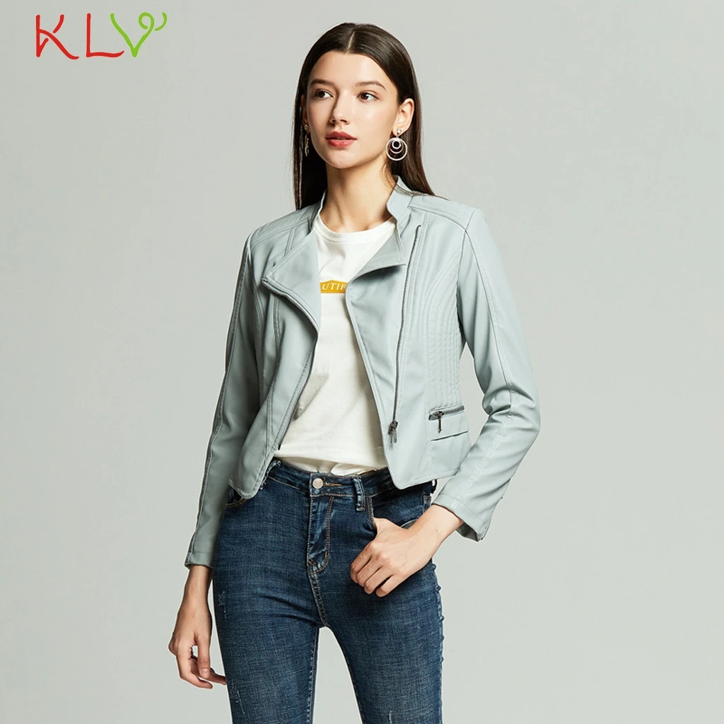 Женская укороченная куртка из искусственной кожи на молнии Повседневная зимняя