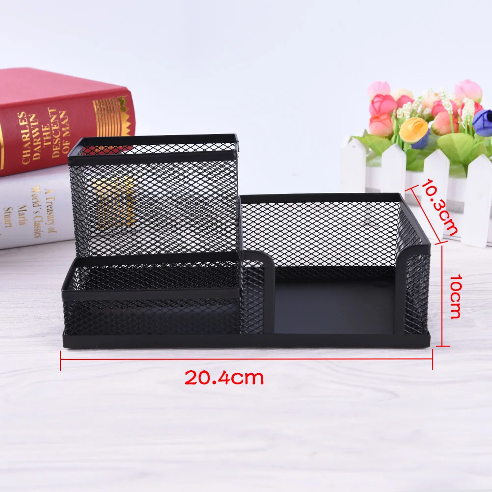 

1Pcs Pen Holders Affordable Students Office Desk 3 Compartments Metal Pen Container Black School Stationery Desk Organizer