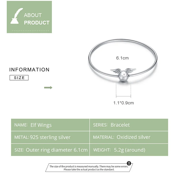 

WOSTU Elf Wings Simple Bracelet New 925 Sterling Silver 925 Shining Zircon Femme Silver Bangle for Women Fine Jewelry BNB058