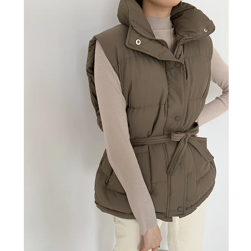 

Winter Woman Vest Female Commuter Padded Warm Duvet Vest Sleeveless Belt Slim Casual Fashion Joker Bread Office Beauty Jacket