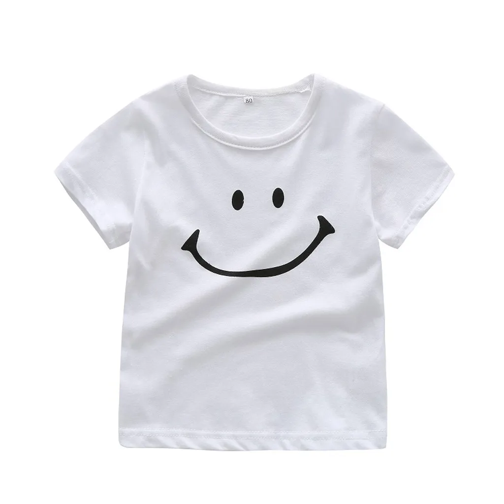TELOTUNY Summer Kids Boys T Shirt Korean Smiley Short Sleeve T-Shirt Baby Girls T-shirts Cotton T-shirt O-neck | Детская одежда и