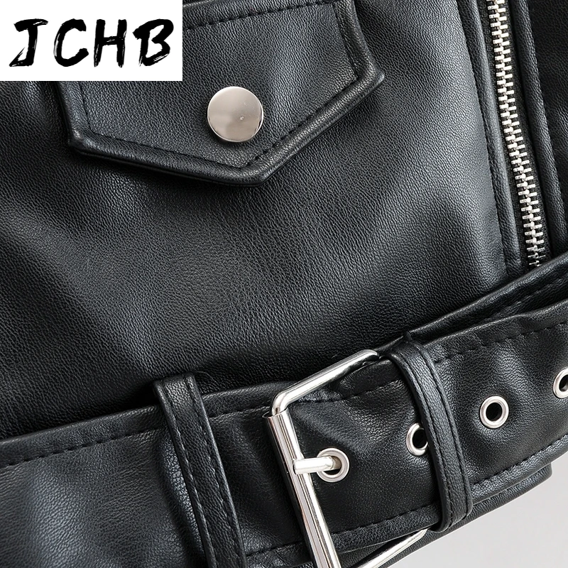 

SHZQJCHB Fashion Women PU Faux Leather Jacket With Belt 2021 Turn Down Collar Solid Coat Outerwear Ladies Long Sleeve Chic Tops