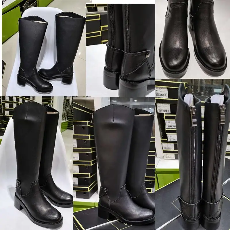 

2021 new spring shoes Women knee-high boots natural Leather 22-27cm length 6cm heel cow leather over the knee boots black boots