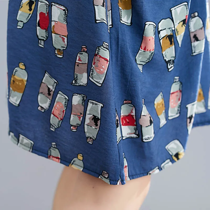 

Vintage Loose Knee Length Summer Dress Oversize 2020 Fashion Art Print Cotton Linen Dresses Robe Female Boho Plus Size Dress 5XL