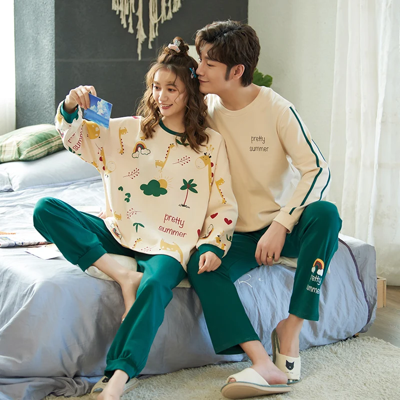 Пижама для влюбленных Новинка Осень-зима хлопковые парные пижамные комплекты с