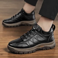 men winter leather warm shoes thick work construction safety toe shoes for male solid color comfort footwear outdoor sneakers