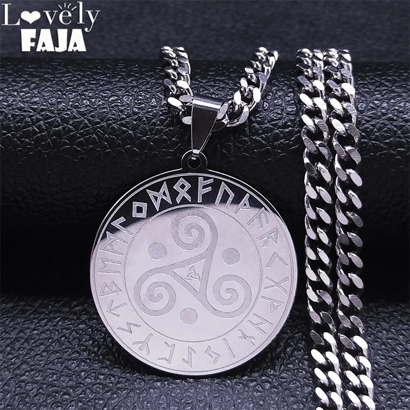 

Viking Divination Letter Vortex Stainless Steel Chain Necklaces Silver Color Pendant Necklace jewlery gargantilha NXH342S03