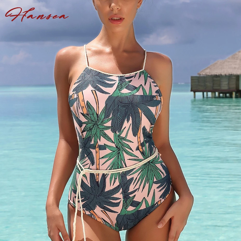 

Retro Sling Bikini Women One Piece Leopard Print Swimsuit Vintage Bohemia Bathing Suit Sexy Monokini Rainforest Print Swimwear