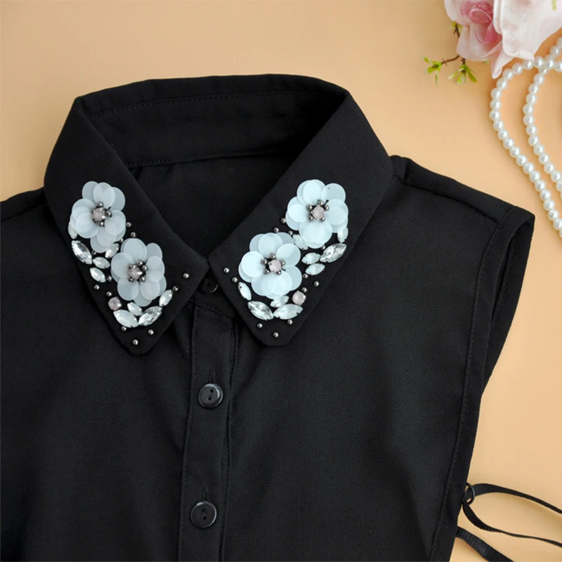 Блестящий женский фальшивый воротник для женщин белый Съемный Черный