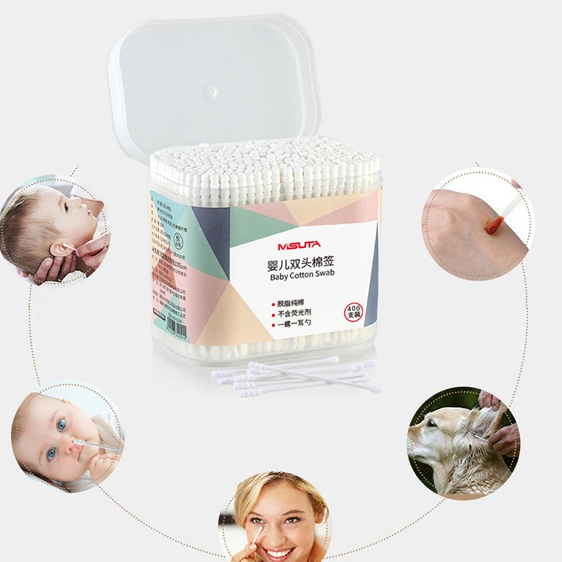 

400 PCS Fine Paper Stick Double Screw Cotton Swab Baby Safety Cotton Buds Baby Clean Ears Health Tampons