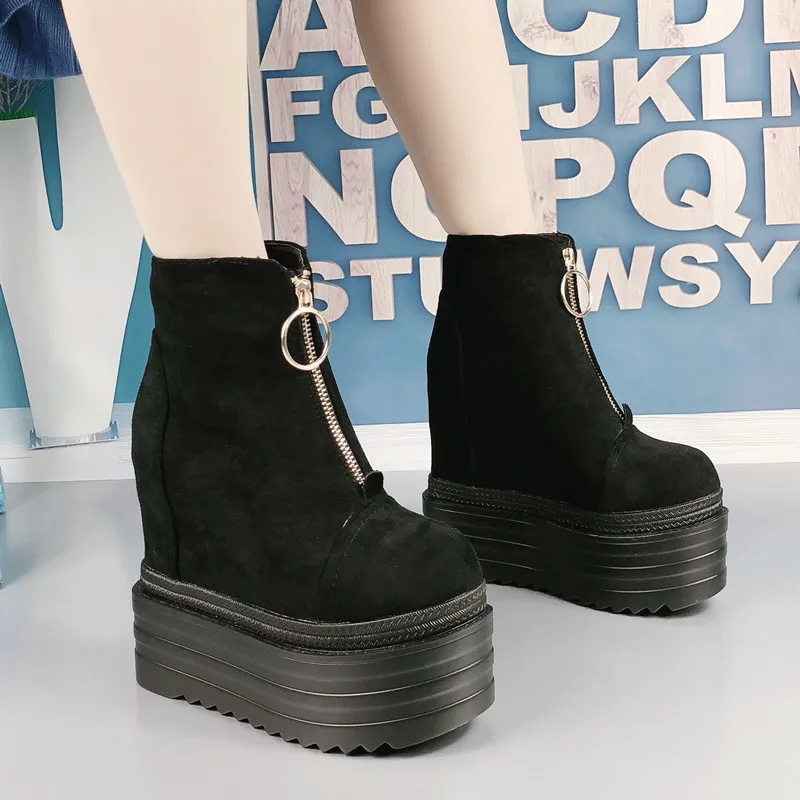 

Женские ботинки на очень высокой платформе 13 см, водонепроницаемые полусапожки на танкетке, пикантные модные увеличивающие рост ботильоны