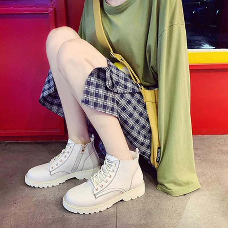 

2021 New Fashion Ankle Boots Female Leather Lace Up Women Boots Casual Shoes Woman Plus Size British Style Autumn Winter Boots