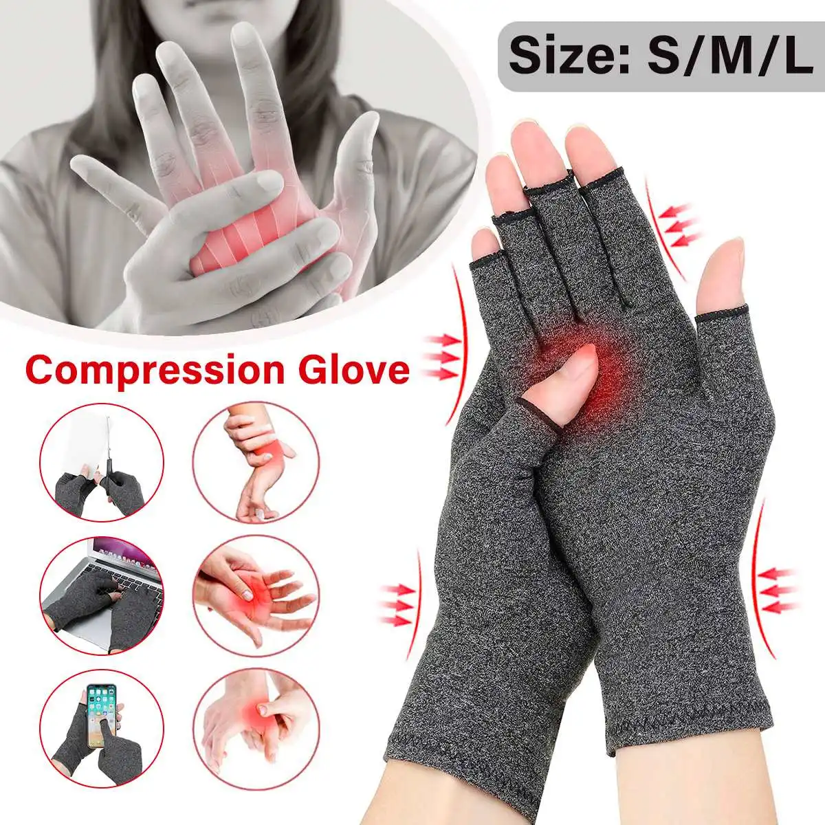 

2pcs Arthritis Gloves Touch Screen Gloves Anti Arthritis Therapy Compression Gloves and Ache Pain Joint Relief Winter Gray S/M/L