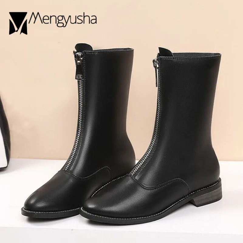 Брендовые Сапоги на молнии женские короткие сапоги с застежкой молнией спереди