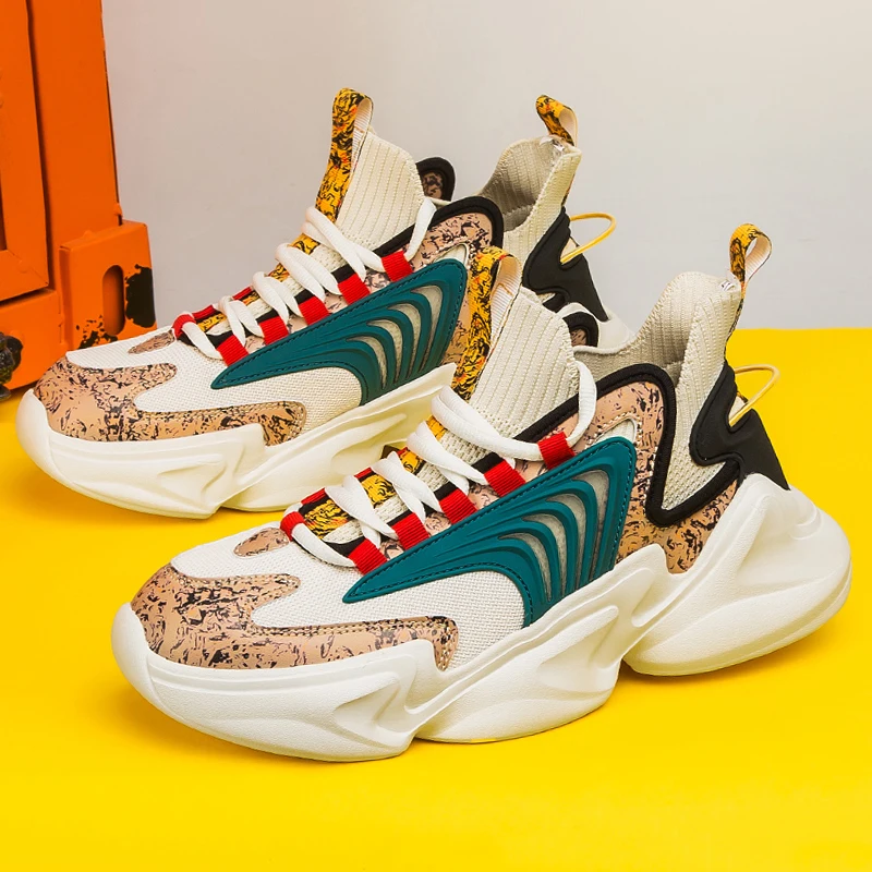 

Men sneaker shoes high top casual cool sports fashion outdoor jogging elastic thick sole vulcanized mesh classic shoes