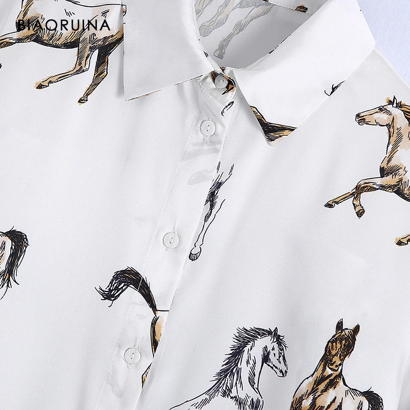 Женская Повседневная однобортная рубашка BIAORUINA с принтом лошадей свободная