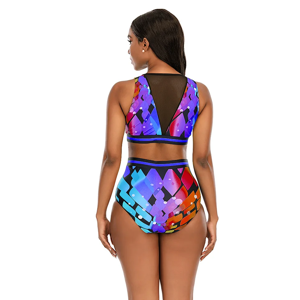 

2021 new European and American bikini women's color matching split swimsuit beach sexy ins wind high waist bikini top bikini