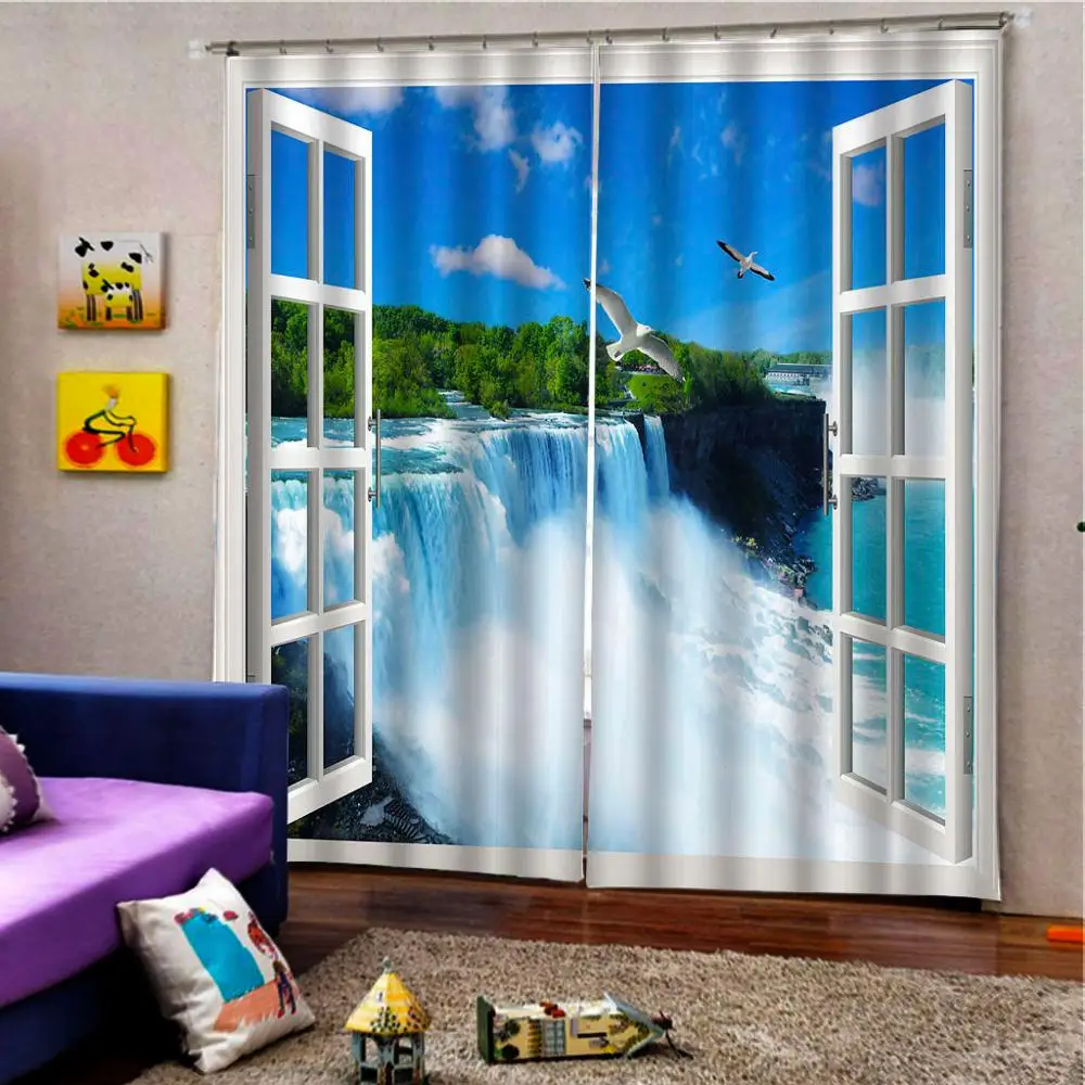Домашний декор занавеска для окон Гостиная окна водопад пейзаж занавески детей