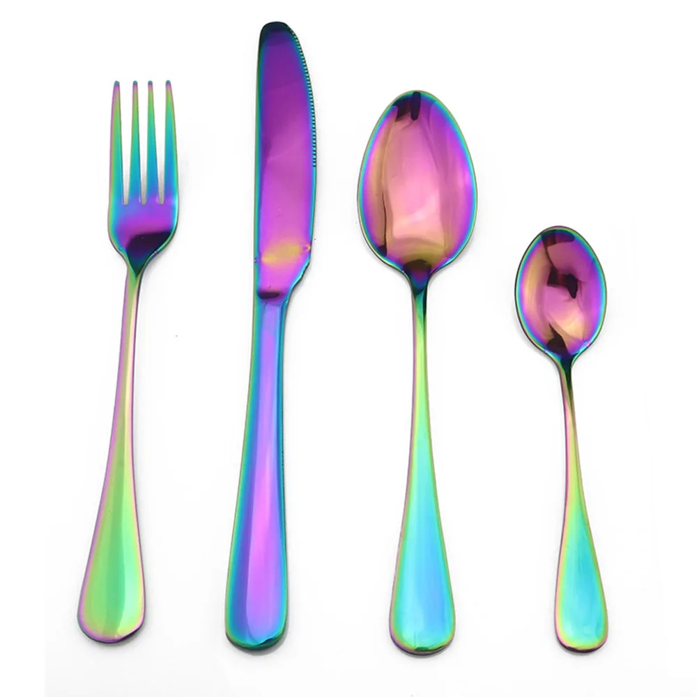 

Creative Colorful Rainbow Flatware Dinnerware Travel Cutlery Set Sharp Dinner Set Stainless Steel Forks Knife Steak 1Pcs Spoons