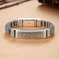 retrosen new six character mantra double chain latch bracelet silver men domineering personality hip hop hipster ins design