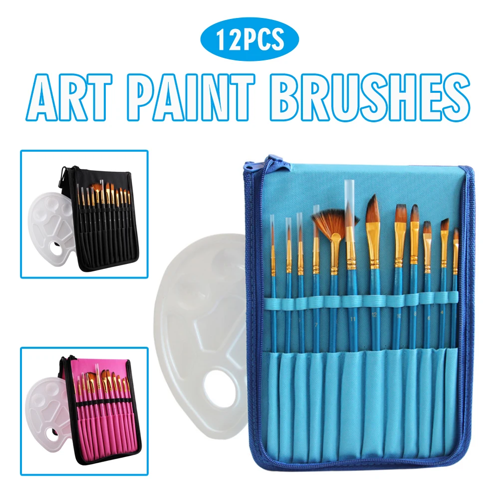 

12PCS Artist Paint Brushes Set With Palette Carrying Case Acrylic Oil Painting Acrylic Paint Brushes Set Art DIY Supplies