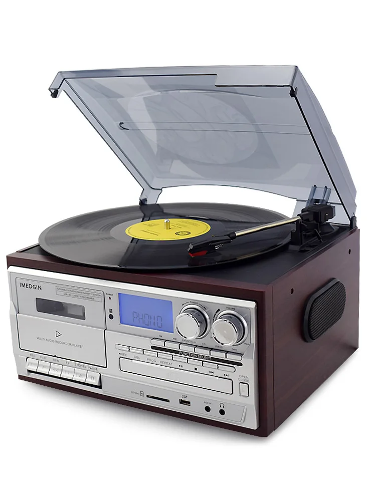 

Bluetooth Vinyl Record Player Turntable CD/Cassette/Radio/USB with Speakers