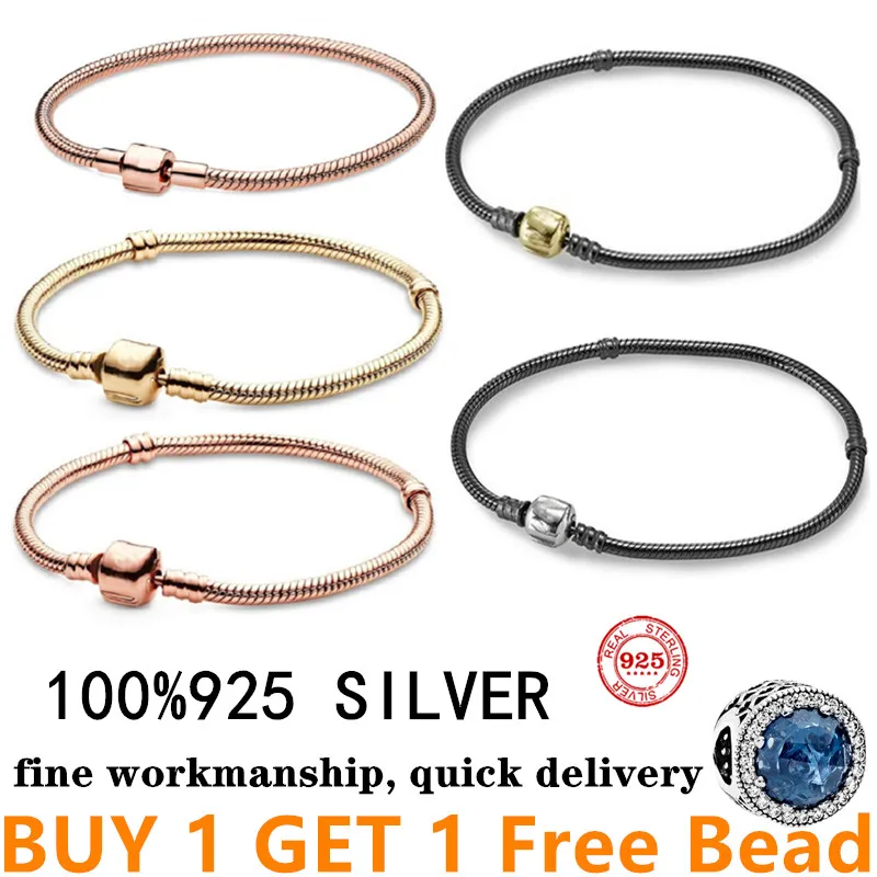 

Free Delivery 100%925 Sterling Silver Pando diy bead Charm Snake chain Classic BraceletSuitable for this bracelet Women jewelry