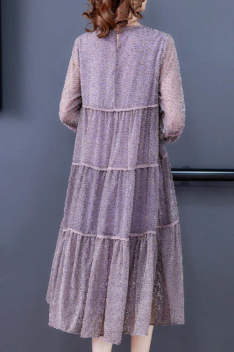 

Loose and thin dress summer 2021 new large size women's temperament in the long spring and summer wave dot net gauze skirt