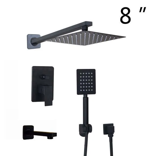 3 ways 8 inch shower KEMAIDI ванная комната 2-way светодиодный смеситель для душа набор черный 3-функции 8 12 16 светодиодный смеситель для душа с дождевой насадкой ручные смесители для душа - Цвет: 3 ways 8 inch shower