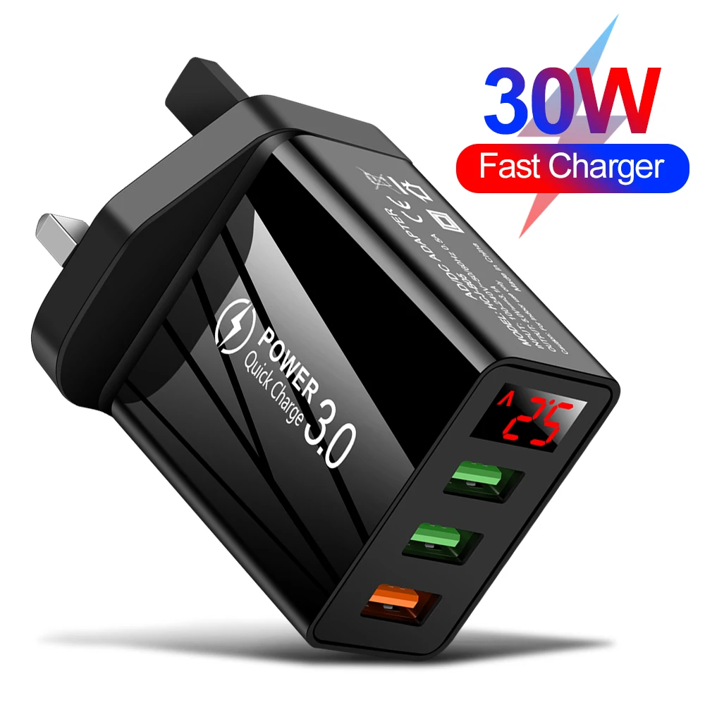 EU/US/UK штекер 3 порта USB зарядное устройство светодиодный дисплей 5V/3A быстрой