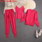Женский трикотажный костюм ALPHALMODA, жилет на цепочке с длинными рукавами, трикотажный пиджак и брюки, комплект из 3 предметов, уютный спортивный костюм, 2020