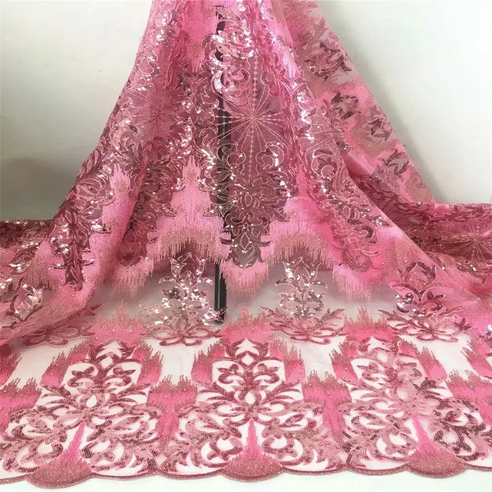 5 ярдов французское кружево Роскошные блестки вышивка африканский тюль