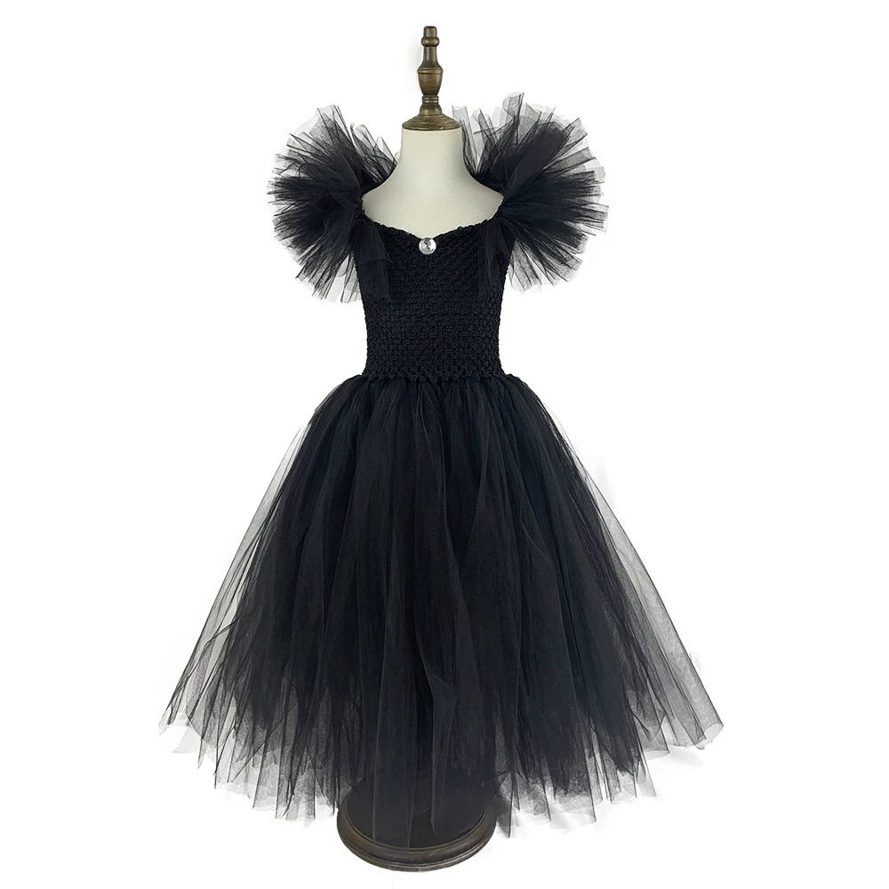 Костюм черной ведьмы детское платье пачка с рогами и крыльями для девочек