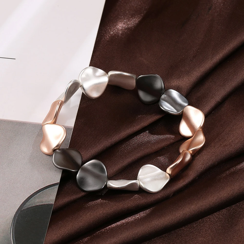

Handmade Wave Beads Bracelets For Women Gold Black Silvery DIY Metal Beads Lucky Rope Bracelet & Bangles For Women Men Jewelry