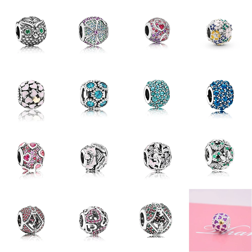 

High Quality Fashion 925 Silver Simple My Mouse Bow, Pink Heart, Owl Daisy, Flower Charm, Rose Beads DIY Original Women Jewelry