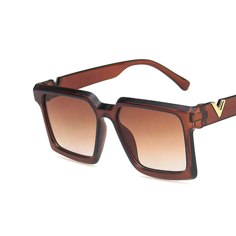 

Personality Gold V-Leg Square Sun Glasses Women Luxury Brand Designer Oversized Eyeglasses Vintage Ladies One Piece UV400 Goggle