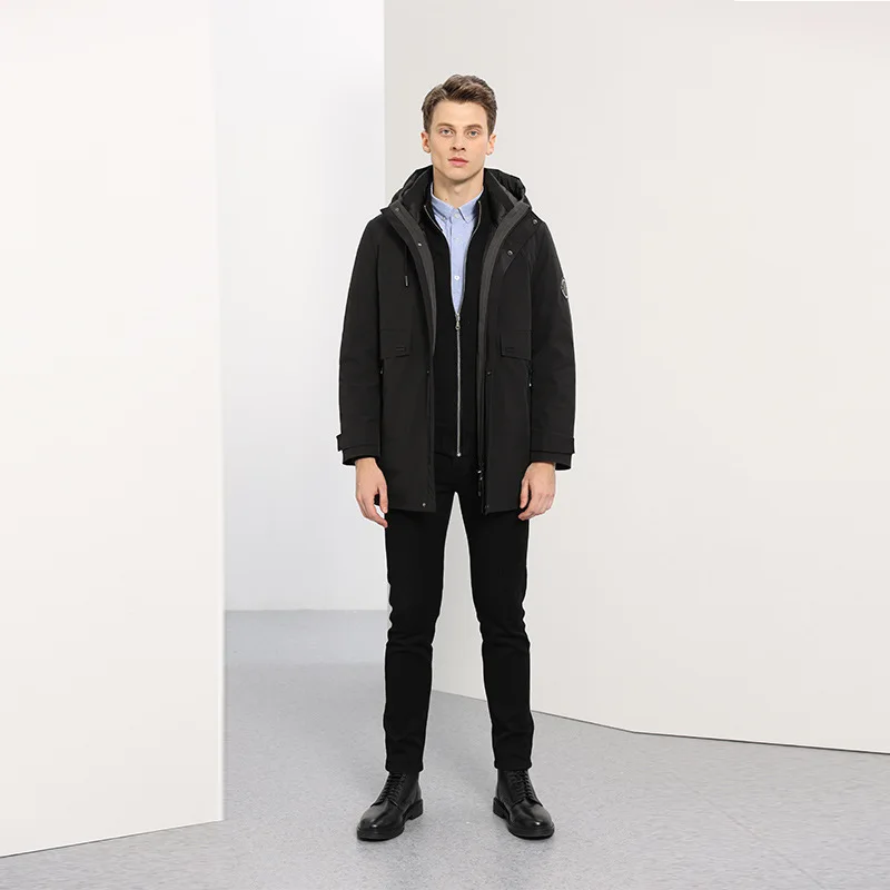The New Men's Down Jacket Mid-length Hooded Liner Can Be Detachable One Coat and Three Wear Down Jacket Men's Tops